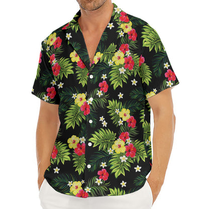 Tropical Hibiscus Aloha Pattern Print Men's Deep V-Neck Shirt