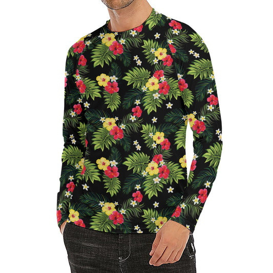 Tropical Hibiscus Aloha Pattern Print Men's Long Sleeve Rash Guard
