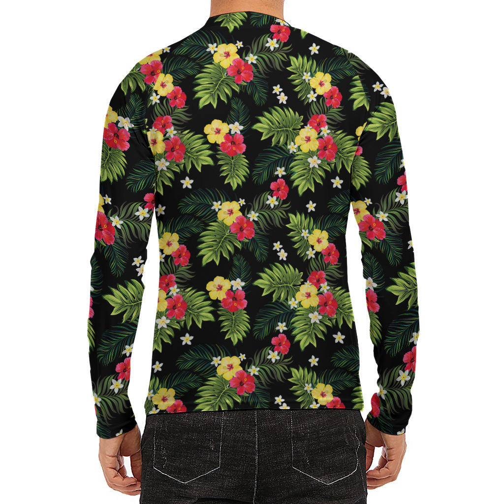 Tropical Hibiscus Aloha Pattern Print Men's Long Sleeve Rash Guard