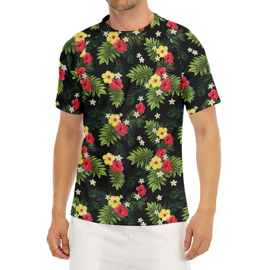 Tropical Hibiscus Aloha Pattern Print Men's Short Sleeve Rash Guard