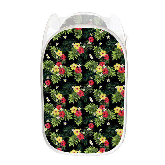 Tropical Hibiscus Aloha Pattern Print Mesh Laundry Hamper