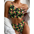 Tropical Hibiscus Aloha Pattern Print One Shoulder Bikini Set