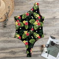Tropical Hibiscus Aloha Pattern Print One Shoulder Bodysuit