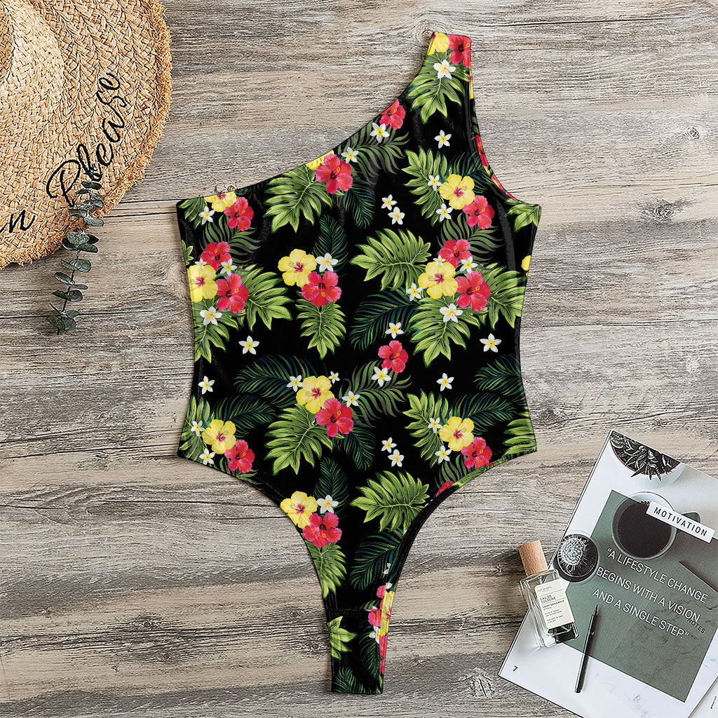 Tropical Hibiscus Aloha Pattern Print One Shoulder Bodysuit