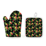 Tropical Hibiscus Aloha Pattern Print Oven Mitt And Pot Holder Set