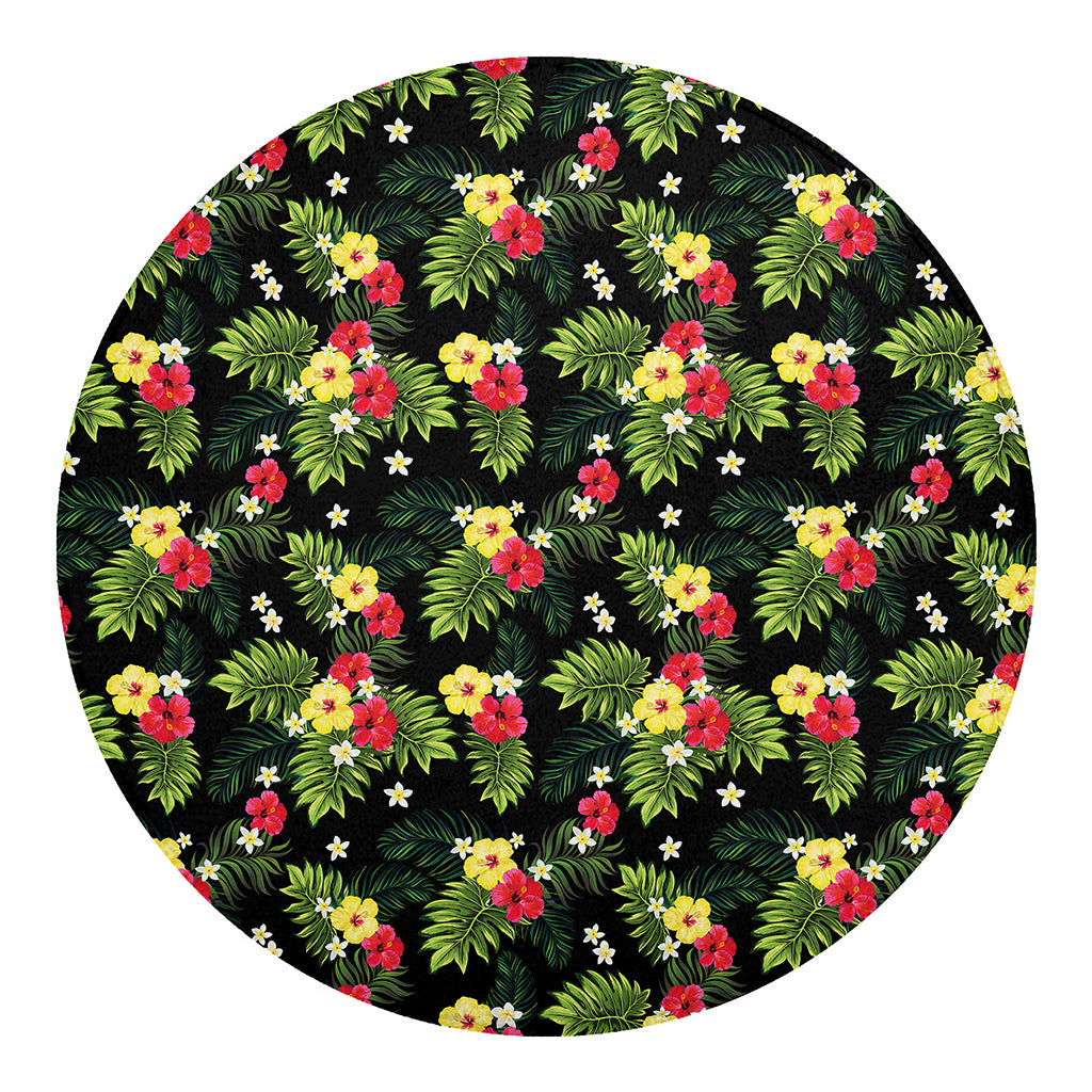 Tropical Hibiscus Aloha Pattern Print Round Blanket