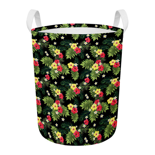 Tropical Hibiscus Aloha Pattern Print Round Laundry Basket