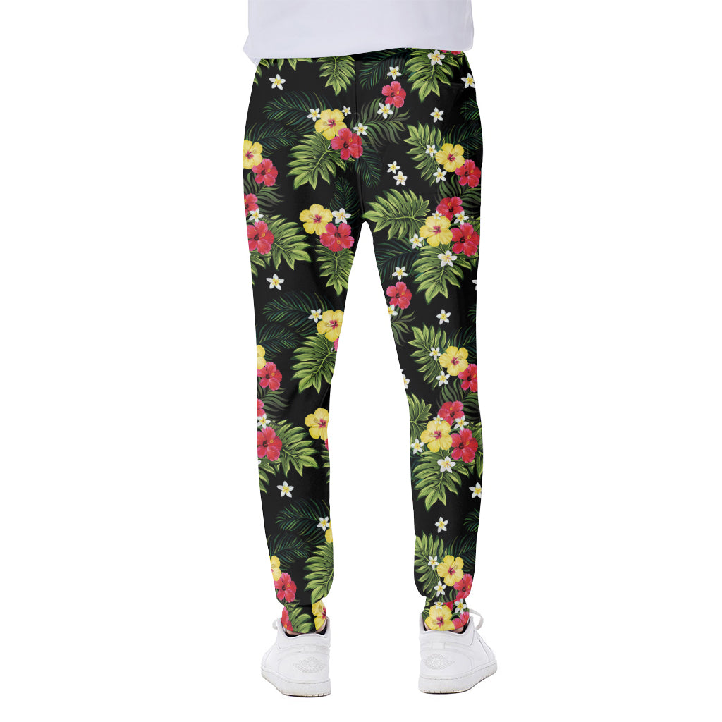 Tropical Hibiscus Aloha Pattern Print Scuba Joggers