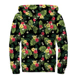 Tropical Hibiscus Aloha Pattern Print Sherpa Lined Zip Up Hoodie