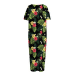 Tropical Hibiscus Aloha Pattern Print Short Sleeve Long Nightdress