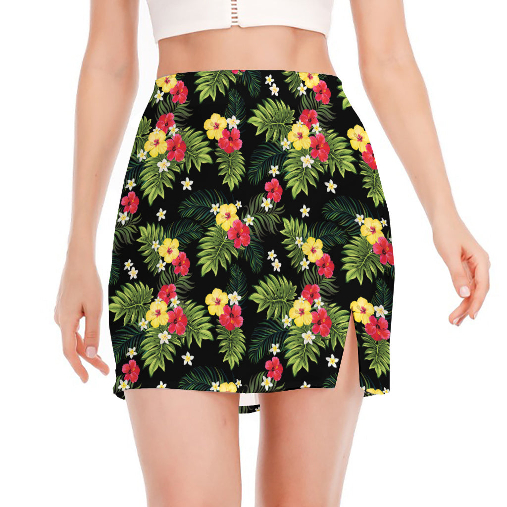 Tropical Hibiscus Aloha Pattern Print Side Slit Mini Skirt