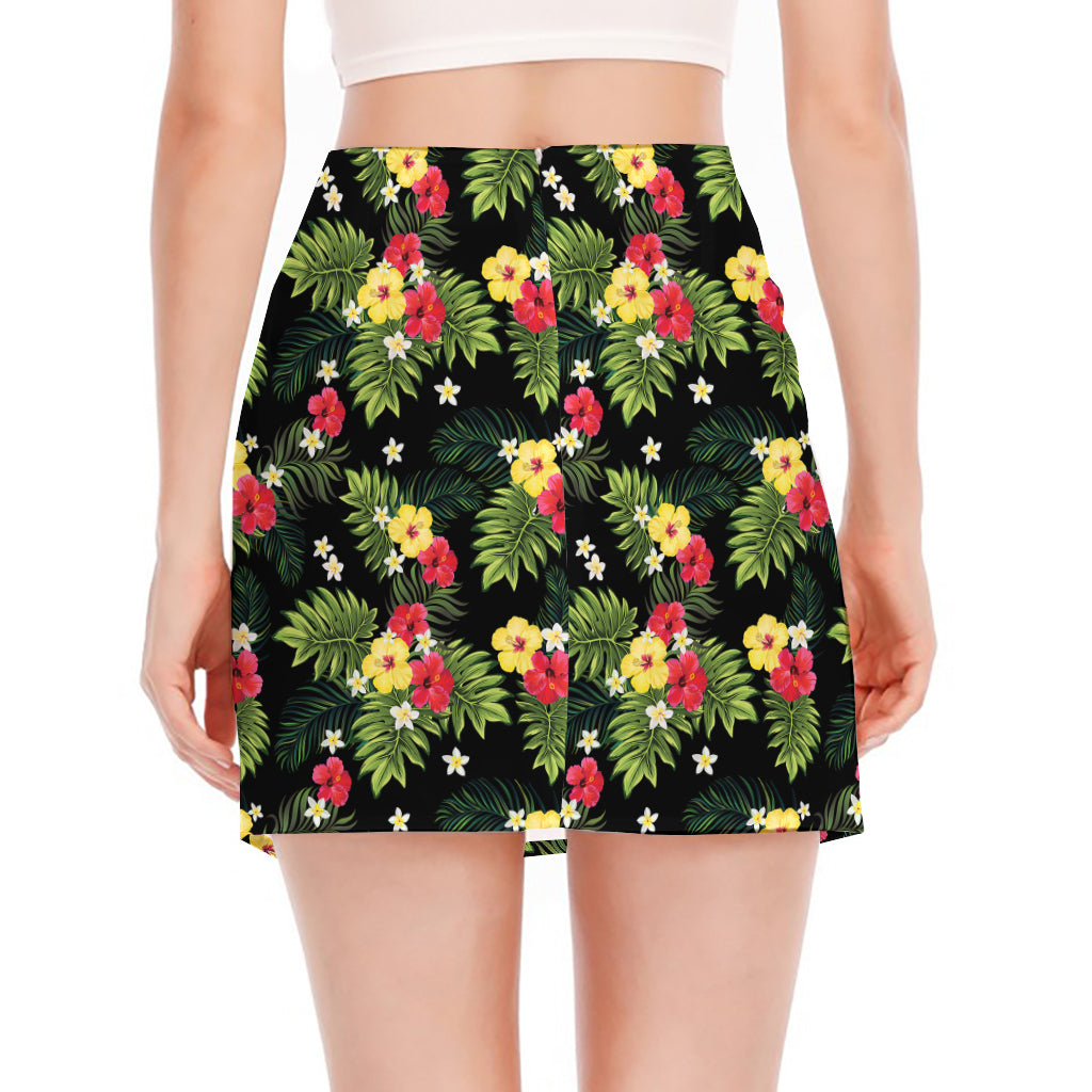 Tropical Hibiscus Aloha Pattern Print Side Slit Mini Skirt