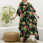 Tropical Hibiscus Aloha Pattern Print Silk V-Neck Kaftan Dress