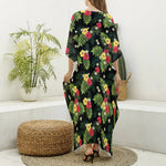 Tropical Hibiscus Aloha Pattern Print Silk V-Neck Kaftan Dress