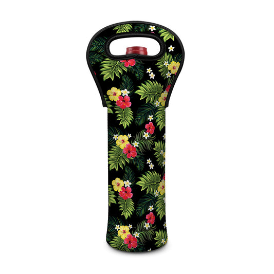 Tropical Hibiscus Aloha Pattern Print Single Neoprene Wine Tote