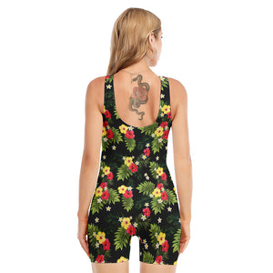 Tropical Hibiscus Aloha Pattern Print Sleeveless One Piece Swimsuit