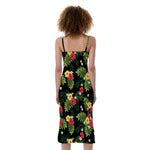 Tropical Hibiscus Aloha Pattern Print Slim Fit Midi Cami Dress
