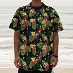 Tropical Hibiscus Aloha Pattern Print Textured Short Sleeve Shirt