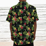 Tropical Hibiscus Aloha Pattern Print Textured Short Sleeve Shirt