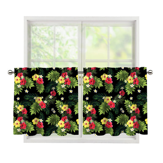Tropical Hibiscus Aloha Pattern Print Tier Curtains