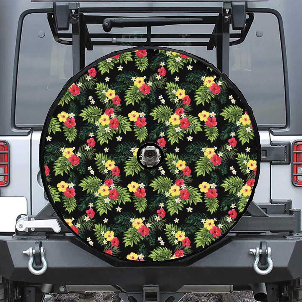 Tropical Hibiscus Aloha Pattern Print Tire Cover With Camera Hole