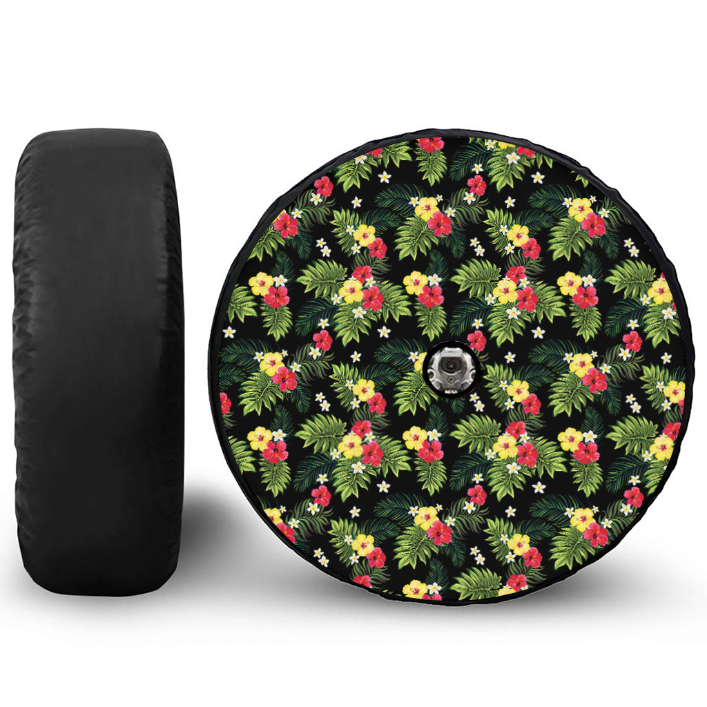 Tropical Hibiscus Aloha Pattern Print Tire Cover With Camera Hole