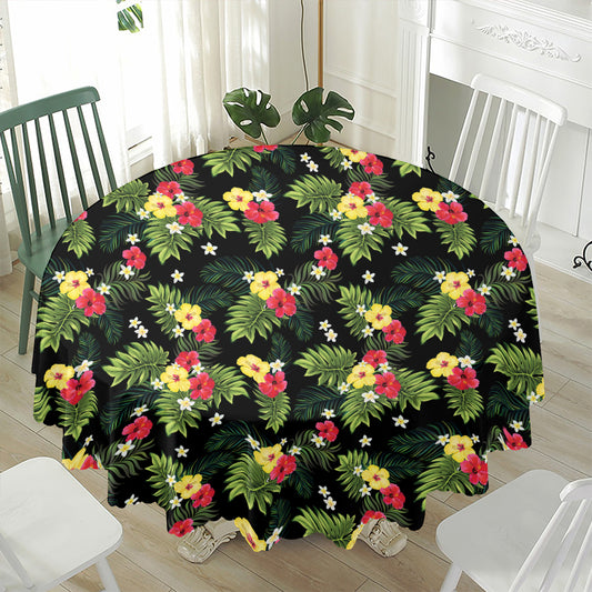 Tropical Hibiscus Aloha Pattern Print Waterproof Round Tablecloth