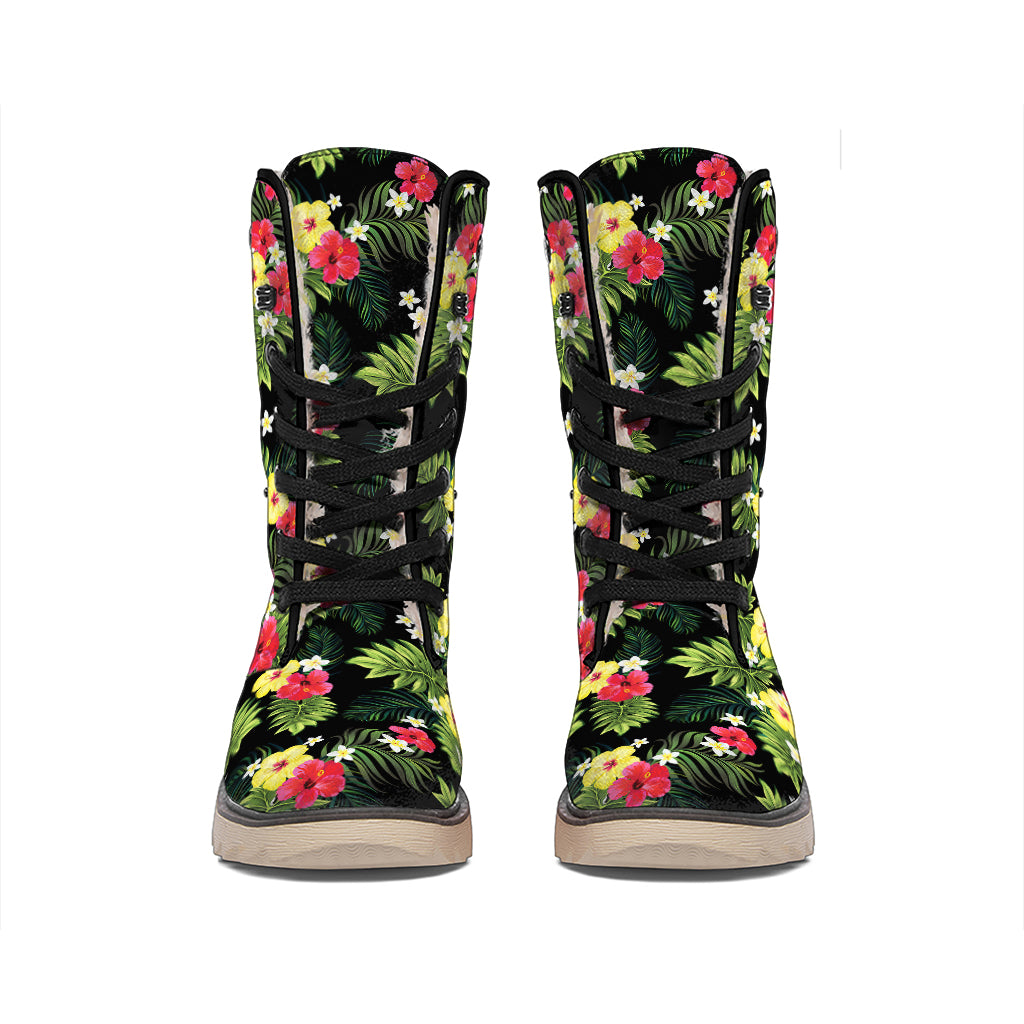 Tropical Hibiscus Aloha Pattern Print Winter Boots