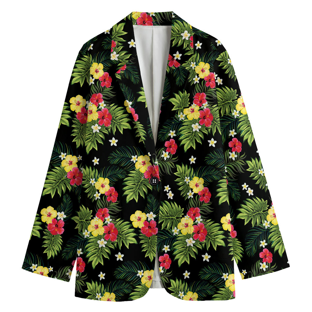 Tropical Hibiscus Aloha Pattern Print Women's Cotton Blazer