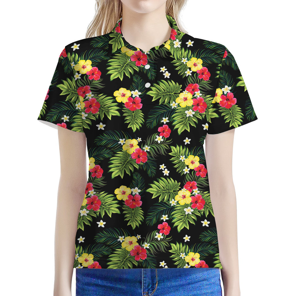 Tropical Hibiscus Aloha Pattern Print Women's Polo Shirt