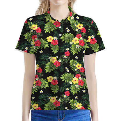 Tropical Hibiscus Aloha Pattern Print Women's Polo Shirt