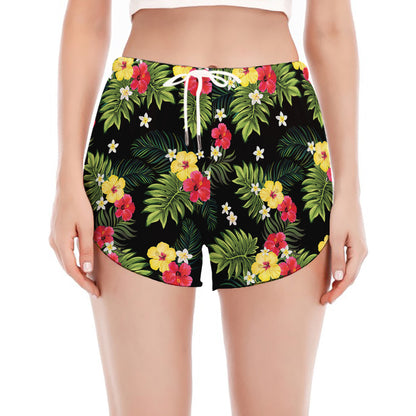 Tropical Hibiscus Aloha Pattern Print Women's Split Running Shorts