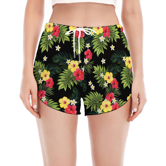 Tropical Hibiscus Aloha Pattern Print Women's Split Running Shorts