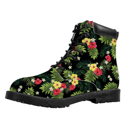 Tropical Hibiscus Aloha Pattern Print Work Boots