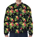 Tropical Hibiscus Aloha Pattern Print Zip Sleeve Bomber Jacket