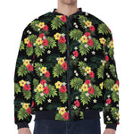 Tropical Hibiscus Aloha Pattern Print Zip Sleeve Bomber Jacket