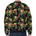 Tropical Hibiscus Aloha Pattern Print Zip Sleeve Bomber Jacket