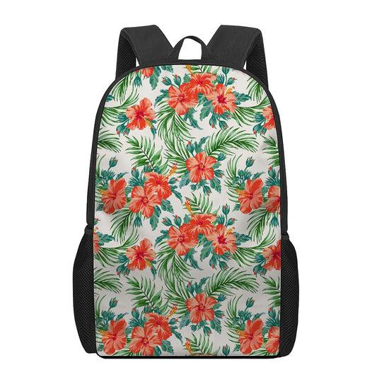 Tropical Hibiscus Blossom Pattern Print 17 Inch Backpack