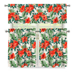 Tropical Hibiscus Blossom Pattern Print 3 Piece Kitchen Curtains