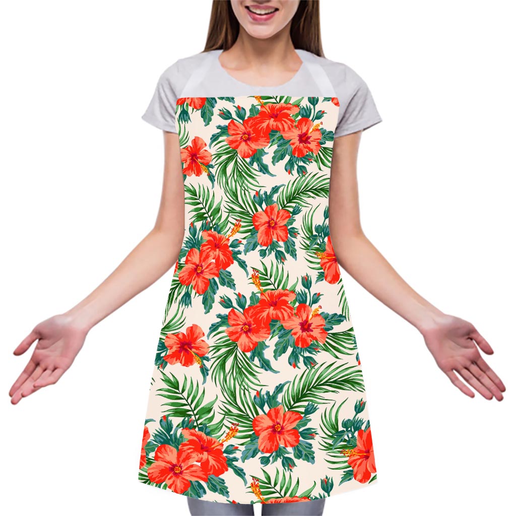 Tropical Hibiscus Blossom Pattern Print Adjustable Apron