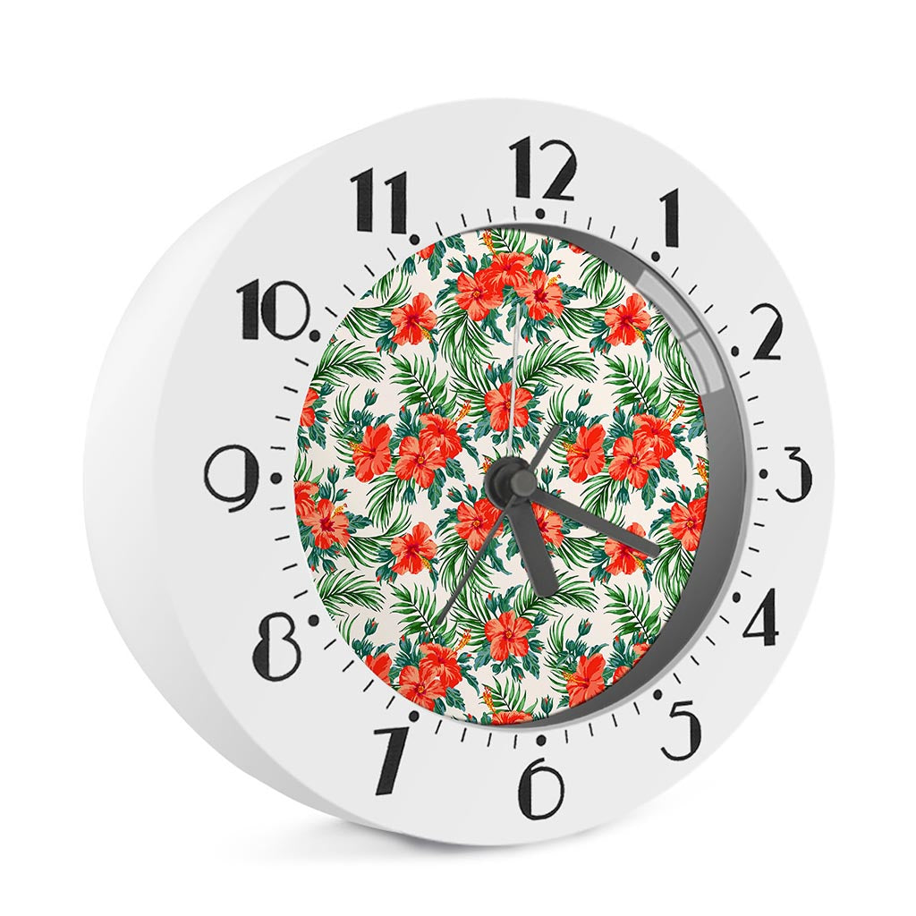 Tropical Hibiscus Blossom Pattern Print Alarm Clock