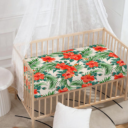 Tropical Hibiscus Blossom Pattern Print Baby Crib Sheet