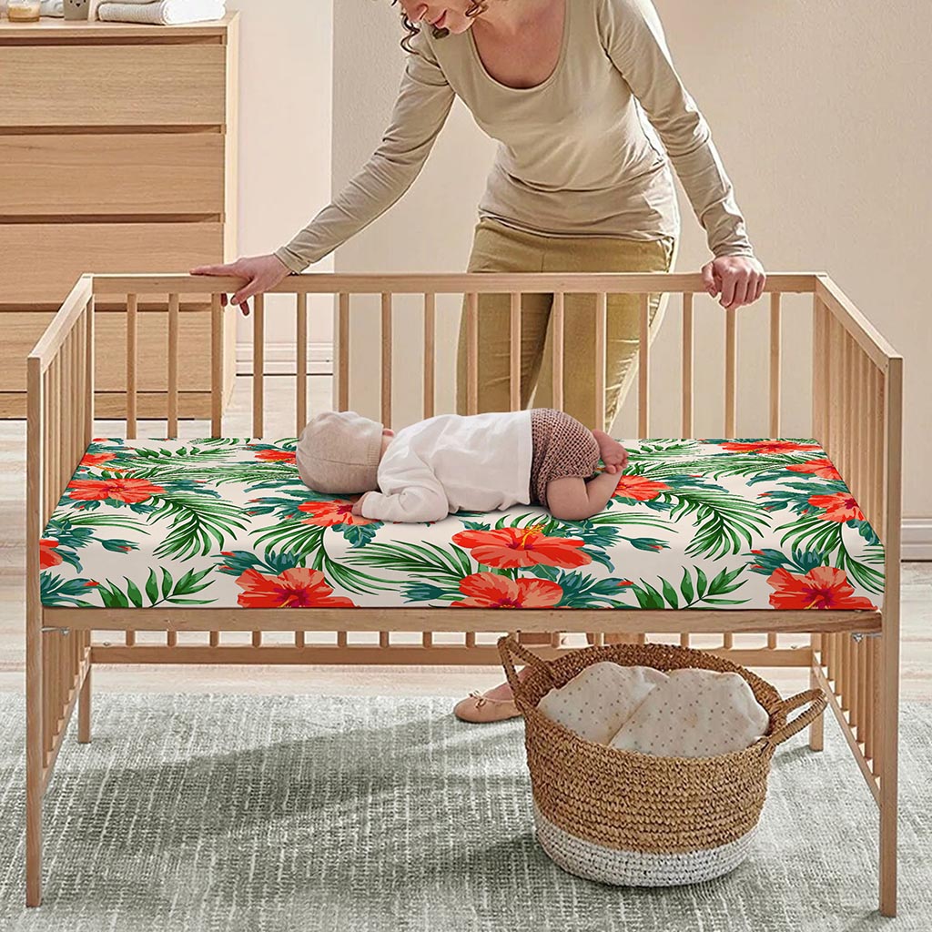 Tropical Hibiscus Blossom Pattern Print Baby Crib Sheet