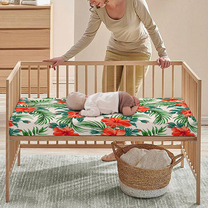 Tropical Hibiscus Blossom Pattern Print Baby Crib Sheet
