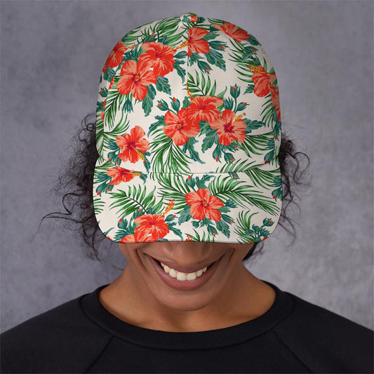 Tropical Hibiscus Blossom Pattern Print Baseball Cap