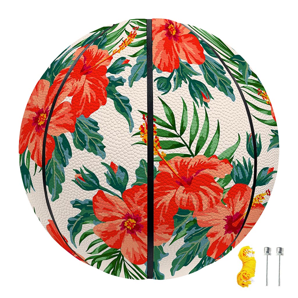 Tropical Hibiscus Blossom Pattern Print Basketball