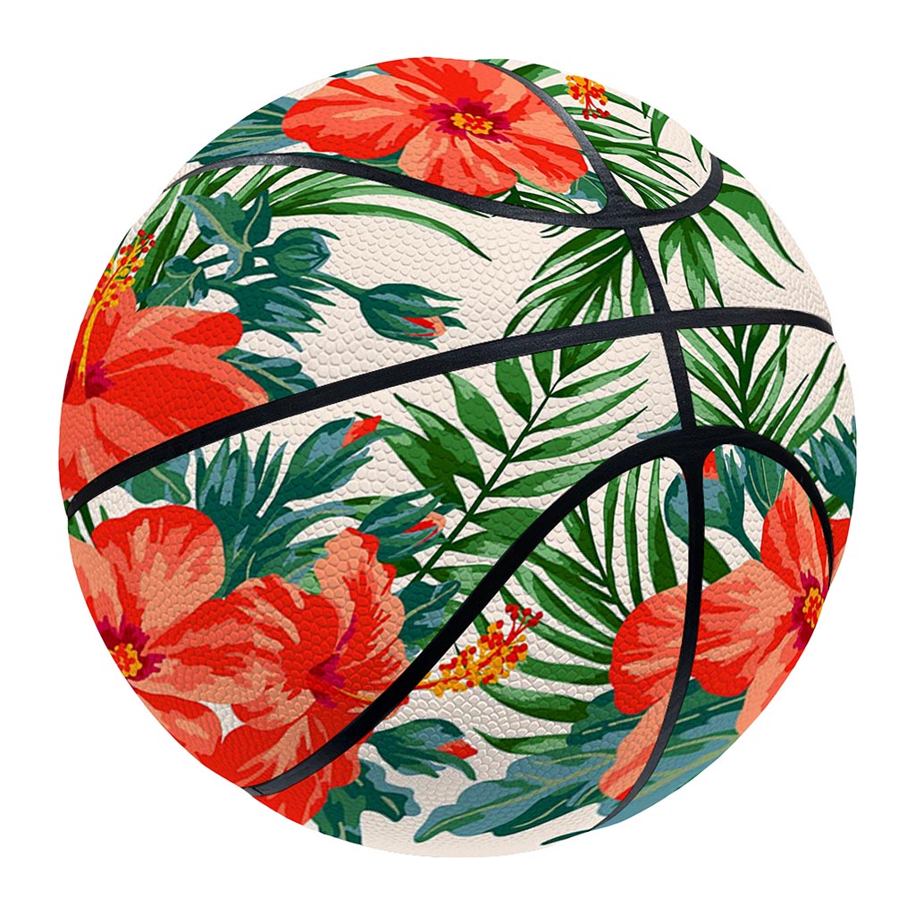 Tropical Hibiscus Blossom Pattern Print Basketball