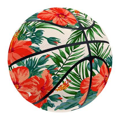 Tropical Hibiscus Blossom Pattern Print Basketball