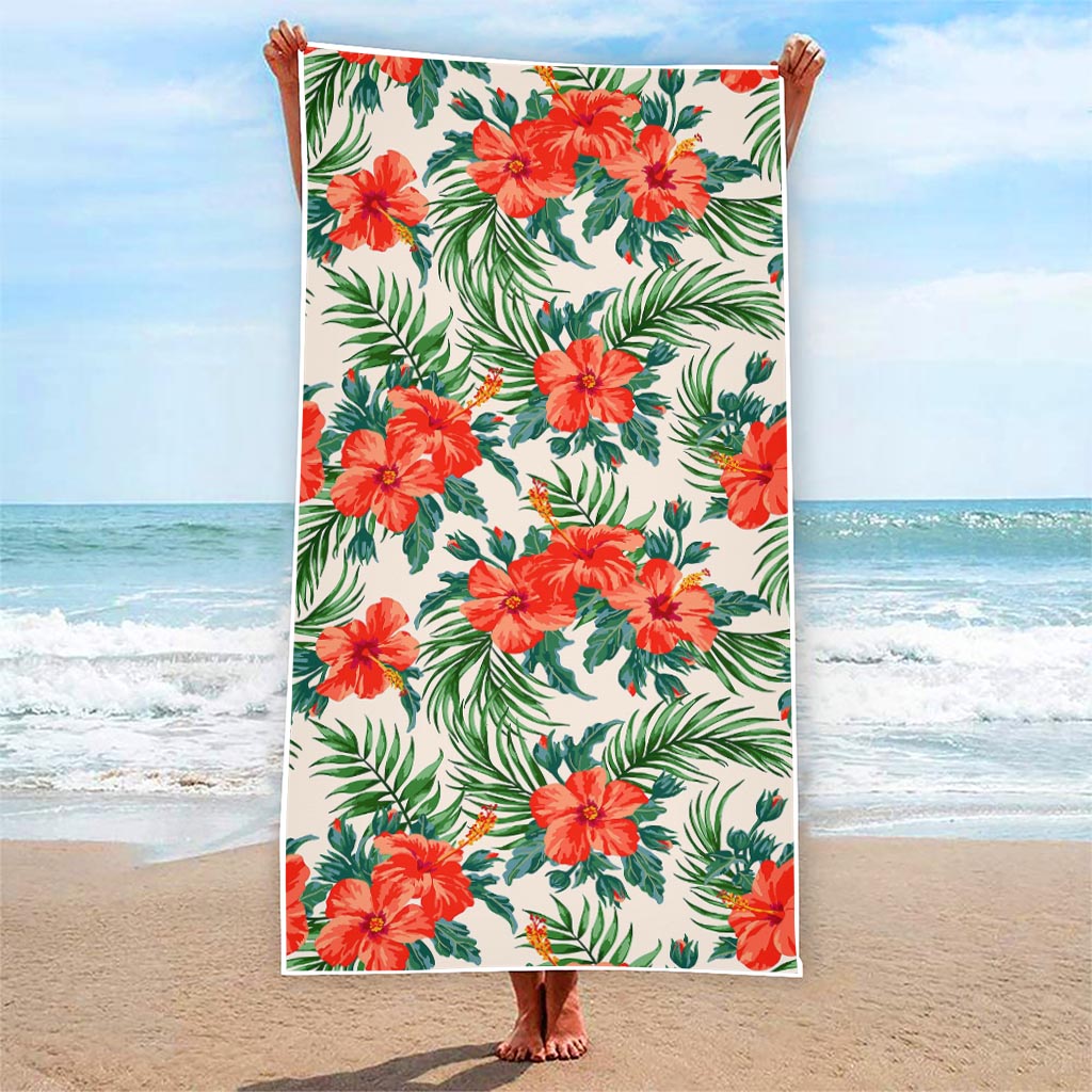 Tropical Hibiscus Blossom Pattern Print Beach Towel