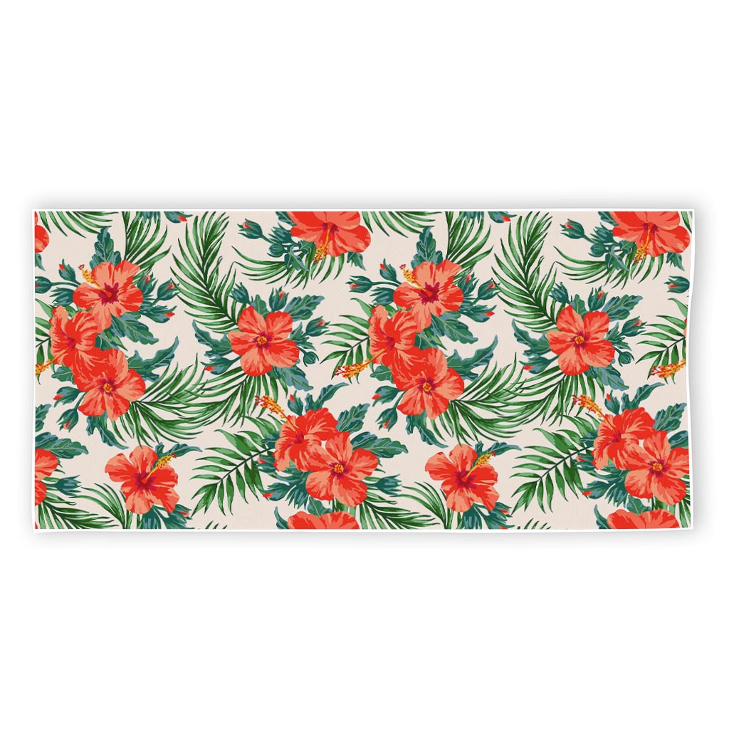 Tropical Hibiscus Blossom Pattern Print Beach Towel